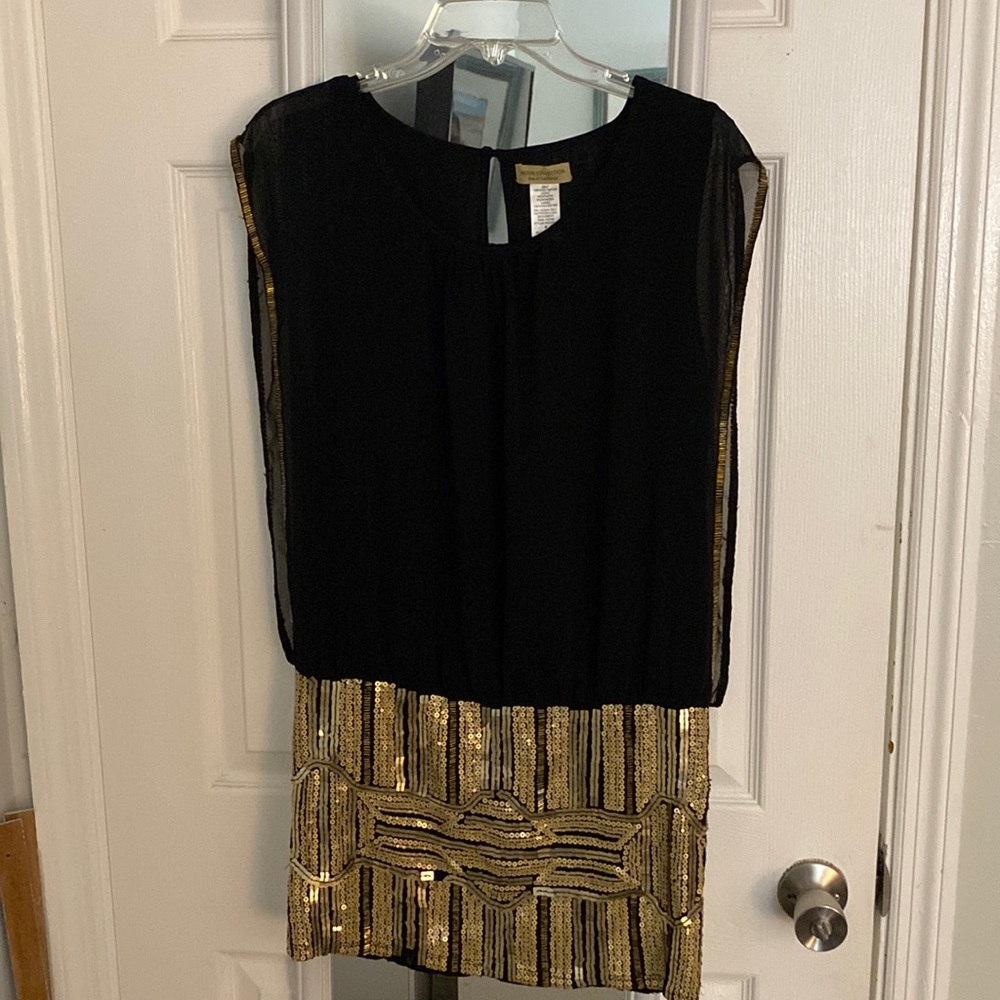 NWOT Moon Collection Live in California Black & Gold Mini Dress Sequins - Size M